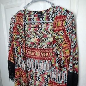 $ Love tease open dress cardigan lined with black fringe. Size S